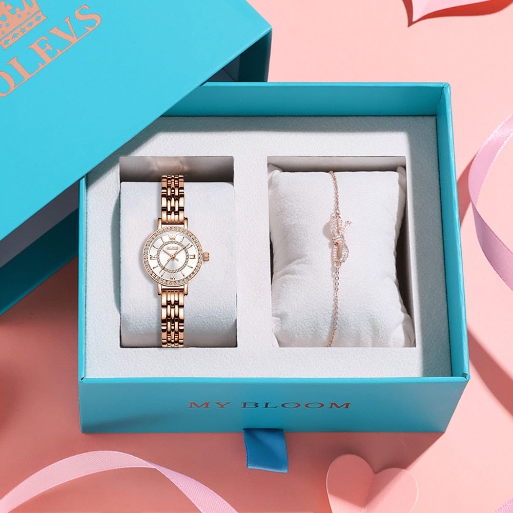 Showroom-Cadeau White Set Montre élégante en acier inoxydable