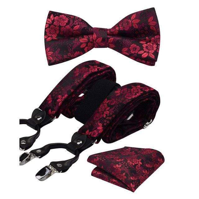 showroomcadeau Bretelles en cuir Rouge Set bretelles hommes,bretelles floral en cuir fashion