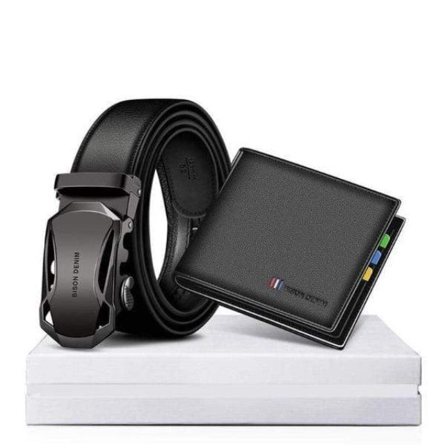 showroomcadeau Ceintures en cuir véritable Ensemble porte-monnaie,ceinture automatique
