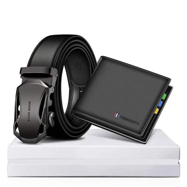 showroomcadeau Ceintures en cuir véritable Ensemble porte-monnaie,ceinture automatique