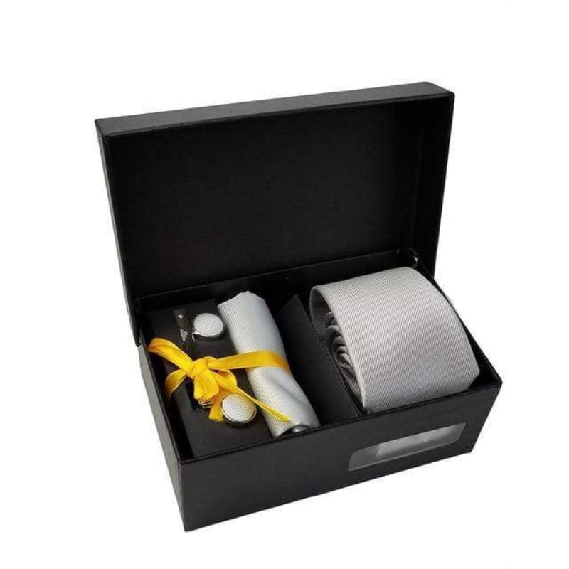 showroomcadeau coffret cravate Argenté Cravate mouchoir broche boutons de manchette mode hommes
