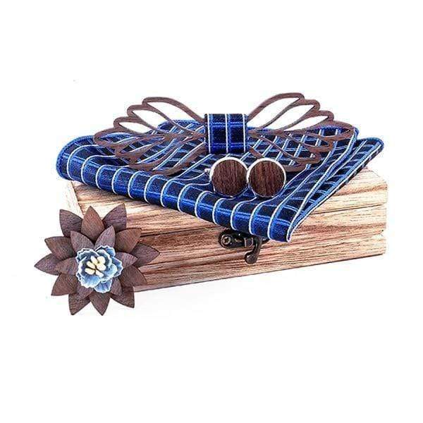 showroomcadeau coffret cravate Bleu Nœud papillon mouchoir Boutons de manchette pour hommes