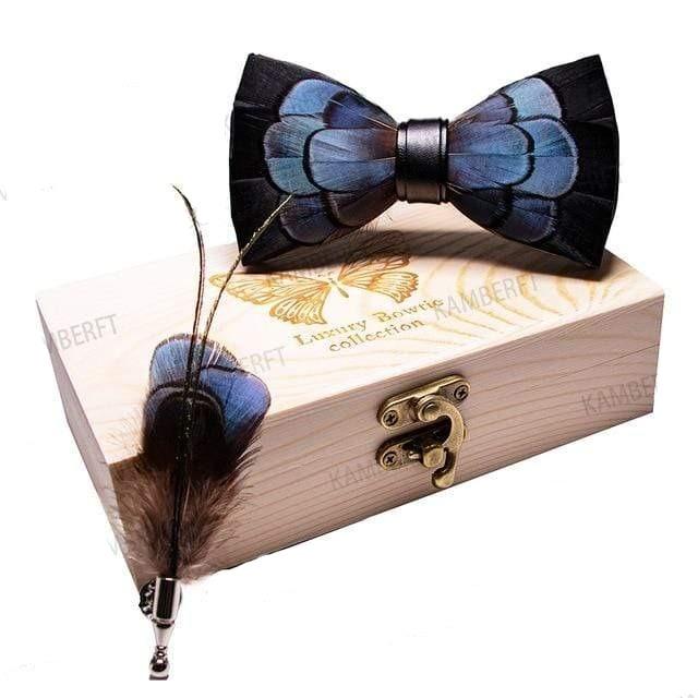 showroomcadeau coffret cravate Bleu Original nœud mode plume