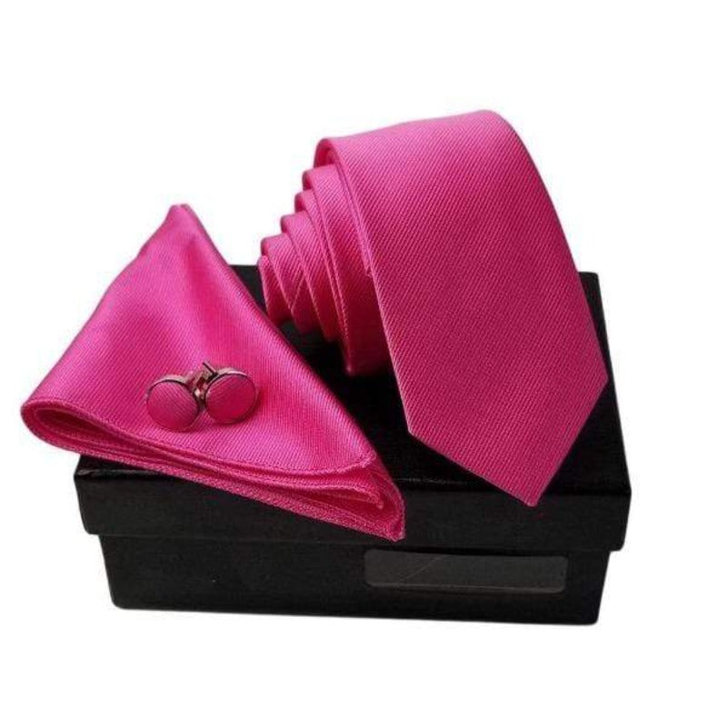 showroomcadeau coffret cravate Fuchsia Cravate mouchoir broche boutons de manchette mode hommes