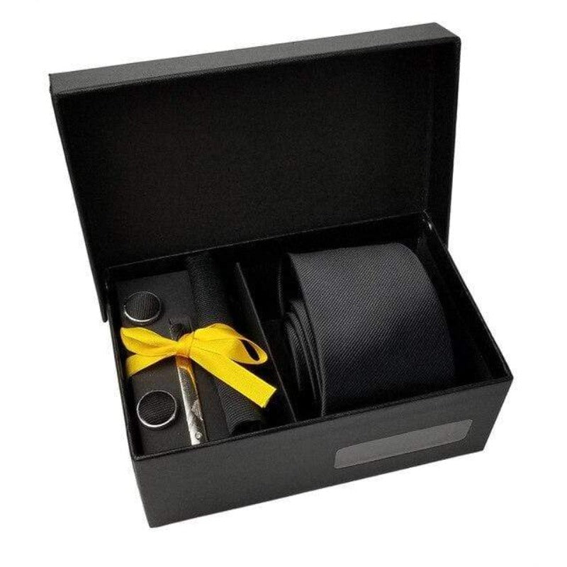 showroomcadeau coffret cravate Noir Cravate mouchoir broche boutons de manchette mode hommes