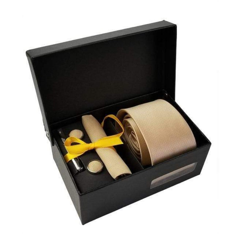 showroomcadeau coffret cravate Or Cravate mouchoir broche boutons de manchette mode hommes