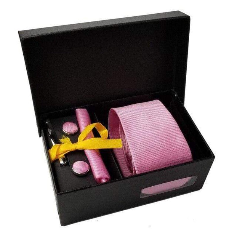showroomcadeau coffret cravate Rose Cravate mouchoir broche boutons de manchette mode hommes