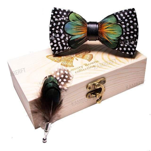showroomcadeau coffret cravate Vert Original nœud mode plume