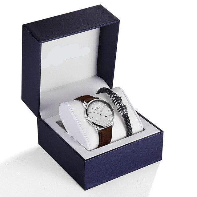 showroomcadeau Coffret montre en cuir Marron Noir Ensemble de montres pour hommes