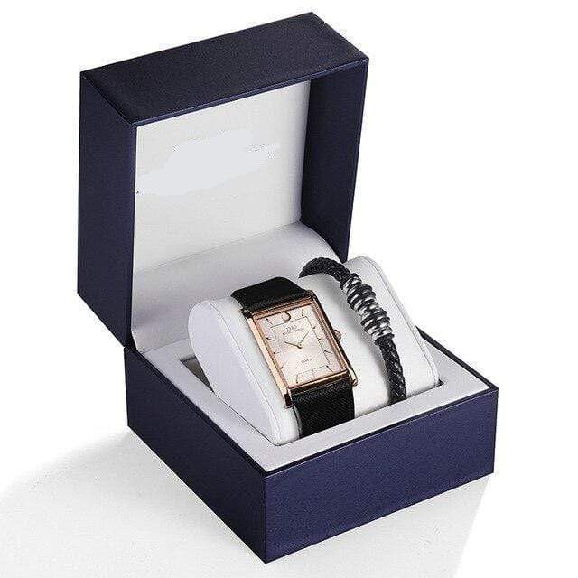 showroomcadeau Coffret montre en cuir Noir Or Ensemble de montres pour hommes