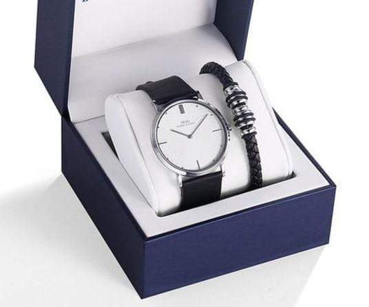 showroomcadeau Coffret montre en cuir Noir Rond Ensemble de montres pour hommes