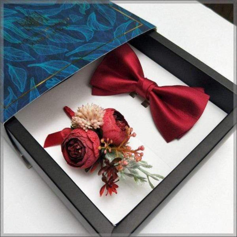 showroomcadeau Cravate homme Bordeaux Ensembles de mouchoir nœud papillon pour mariage