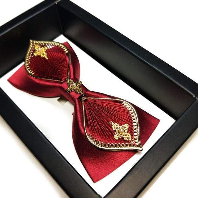 showroomcadeau Cravate homme Bordeaux/Or Nœud papillon en soie,accessoires de mode pour homme