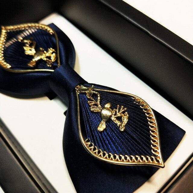 showroomcadeau Cravate homme Or/Bleu Nœud papillon en soie,accessoires de mode pour homme