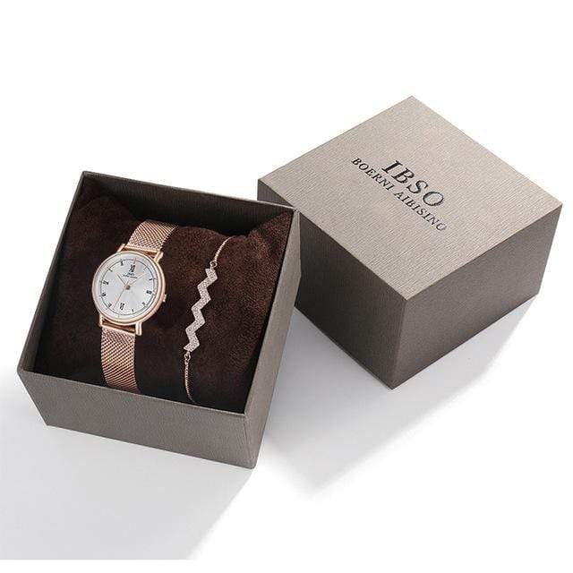 showroomcadeau Ensemble bijoux Femme B3628RG-SL018RG-B6 Coffret Cadeau Montres Bracelet femmes