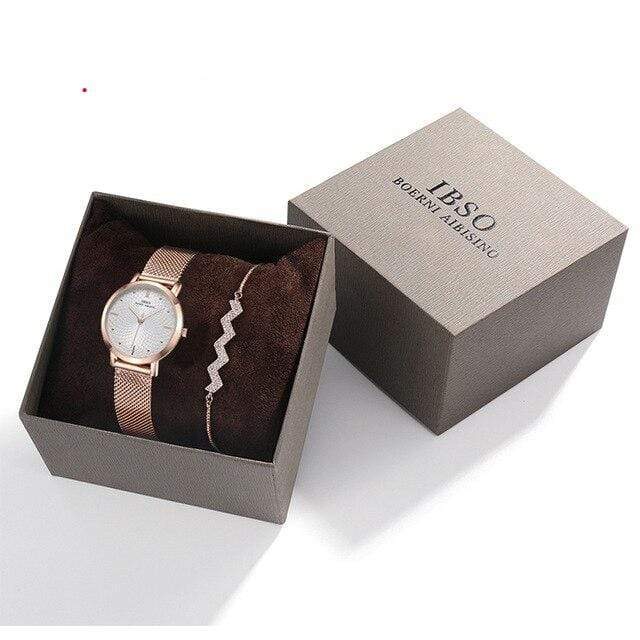 showroomcadeau Ensemble bijoux Femme B3629RG-SL018RG-B6 Coffret Cadeau Montres Bracelet femmes