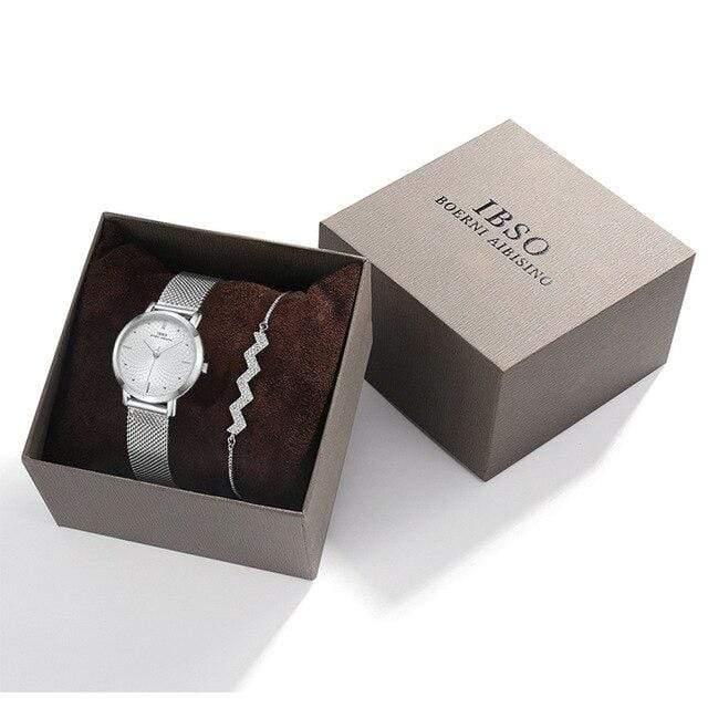 showroomcadeau Ensemble bijoux Femme B3629SR-SL018SR-B6 Coffret Cadeau Montres Bracelet femmes