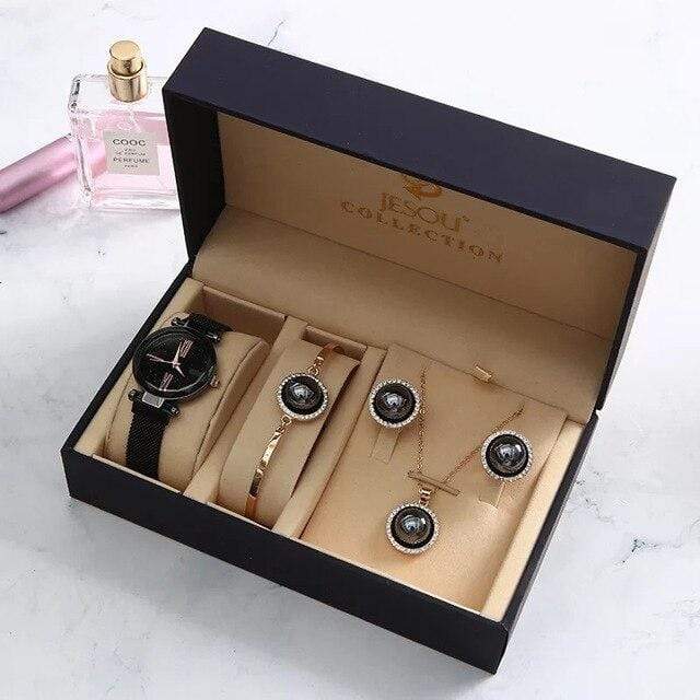 showroomcadeau Ensemble bijoux Femme Noir Ensemble boucle d'oreille collier Bracelet de charme Mode femmes