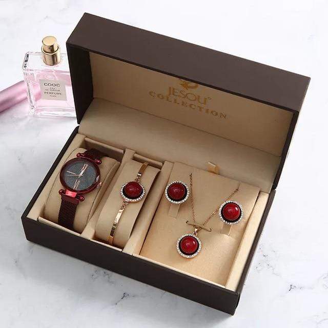 showroomcadeau Ensemble bijoux Femme Rouge Ensemble boucle d'oreille collier Bracelet de charme Mode femmes