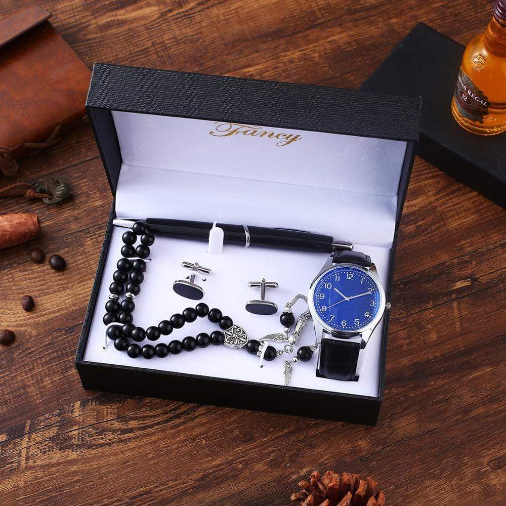 showroomcadeau Ensemble Bijoux Montre chapelet boutons de manchette stylo Simple 4pcs