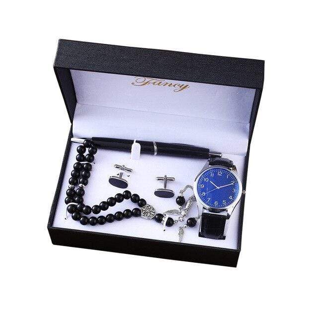 showroomcadeau Ensemble Bijoux Montre chapelet boutons de manchette stylo Simple 4pcs