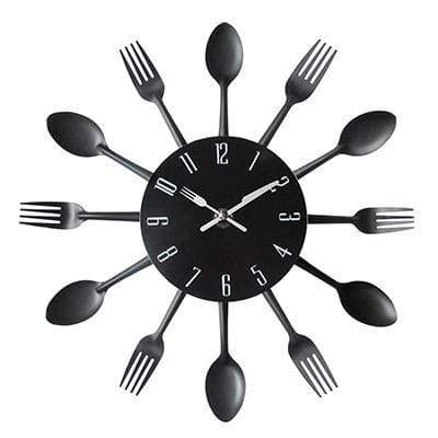 showroomcadeau Horloge murale Noir Chef-Horloge murale créative en métal cuisine