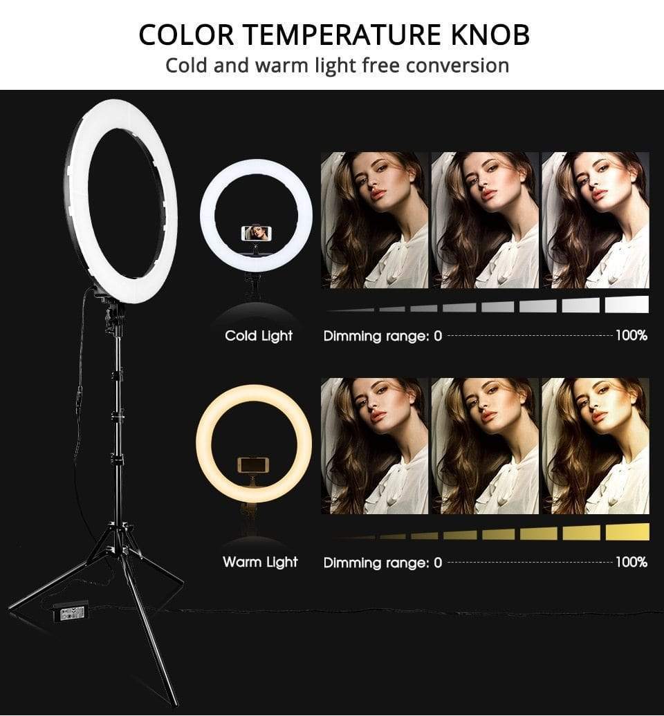 showroomcadeau lampe annulaire Blanc LED lampe annulaire ronde avec trépied et télécommande