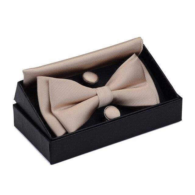 showroomcadeau Noeud papillon Beige Nœud papillon poche boutons de manchette carrés ensemble boîte cadeau