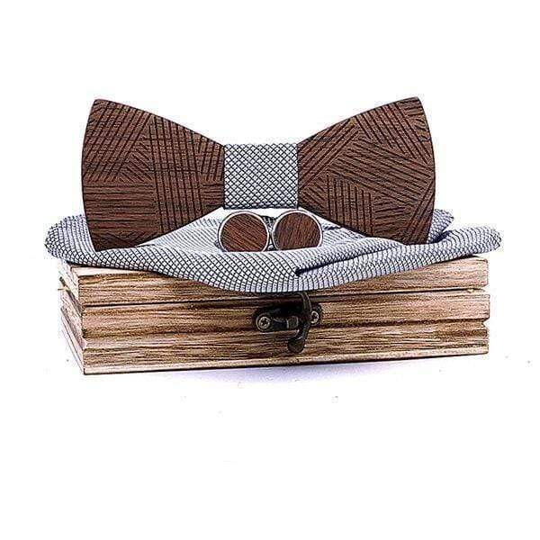 showroomcadeau Noeud papillon Blanc Nœud papillon en bois rayé,boutons de manchette
