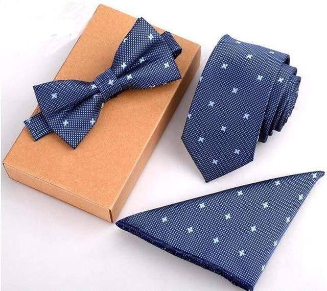 showroomcadeau Noeud papillon Bleu/Blanc Ensemble de cravates solides pour hommes