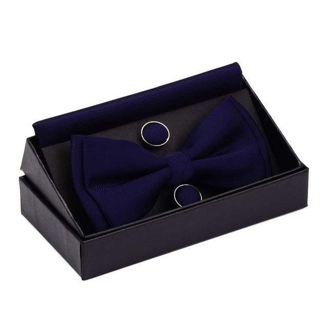 showroomcadeau Noeud papillon Bleu/Foncé Nœud papillon poche boutons de manchette carrés ensemble boîte cadeau