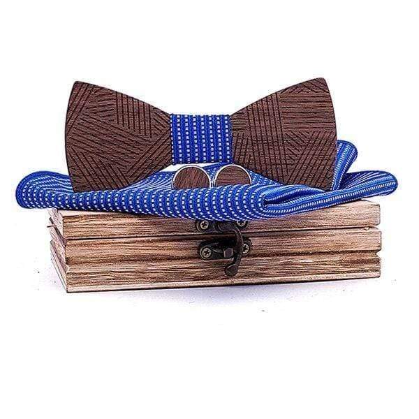 showroomcadeau Noeud papillon Bleu roi Nœud papillon en bois rayé,boutons de manchette