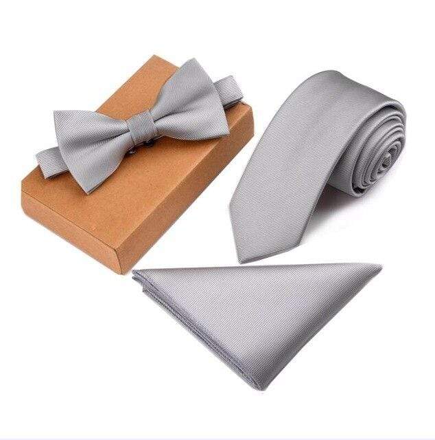 showroomcadeau Noeud papillon Gris Ensemble de cravates solides pour hommes