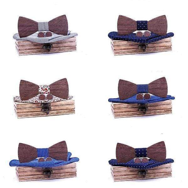 showroomcadeau Noeud papillon Nœud papillon en bois rayé,boutons de manchette