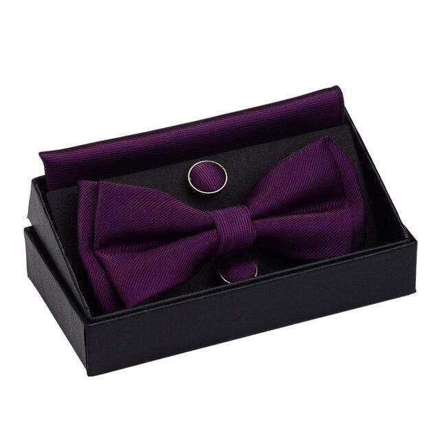 showroomcadeau Noeud papillon Violet/Fonce Nœud papillon poche boutons de manchette carrés ensemble boîte cadeau