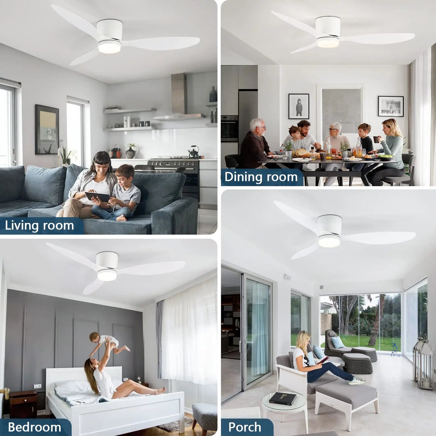 Ventilateur de plafond bas avec LED et télécommande 132 x 22 cm