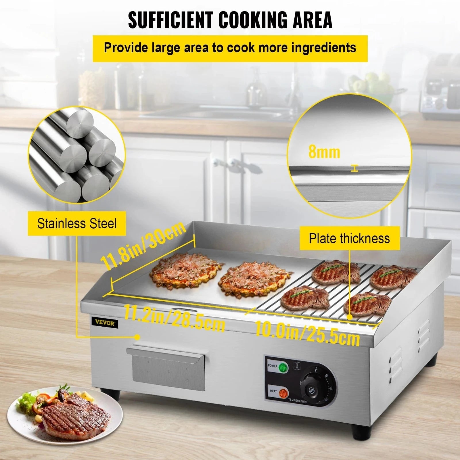 Cadeau showroom 55cm x 42cm inox Plancha électrique 1600 W/3200 W