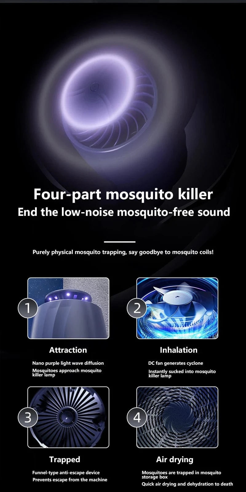 Cadeau showroom anti moustiques Lampe anti-moustiques silencieuse et rechargeable