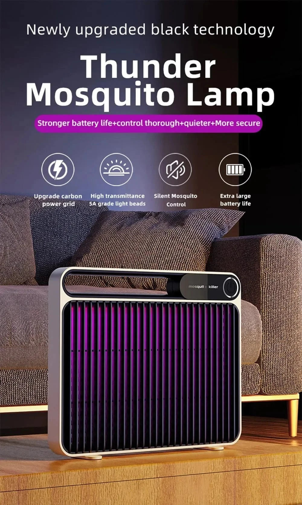Cadeau showroom anti moustiques Noir rechargeable Lampe anti-moustiques 1500 V rechargeable