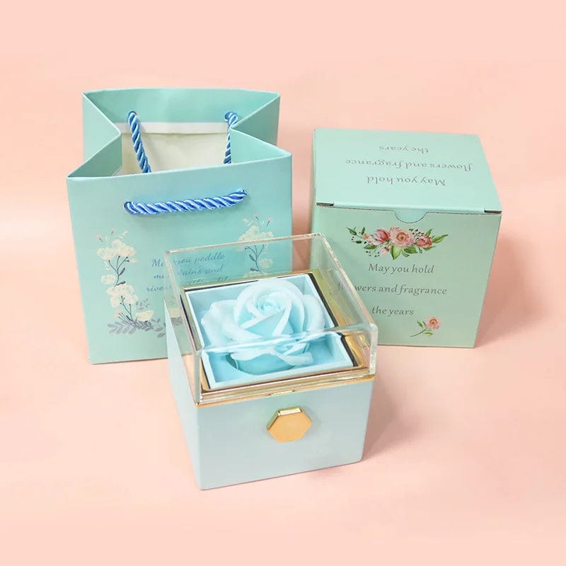 Cadeau showroom Bleu ciel Boîte-cadeau rose rotative et présentoir à bijoux