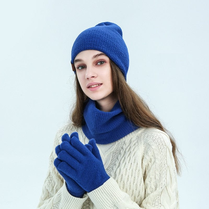 Cadeau showroom Bleu Ensemble chapeau et écharpe en laine douce