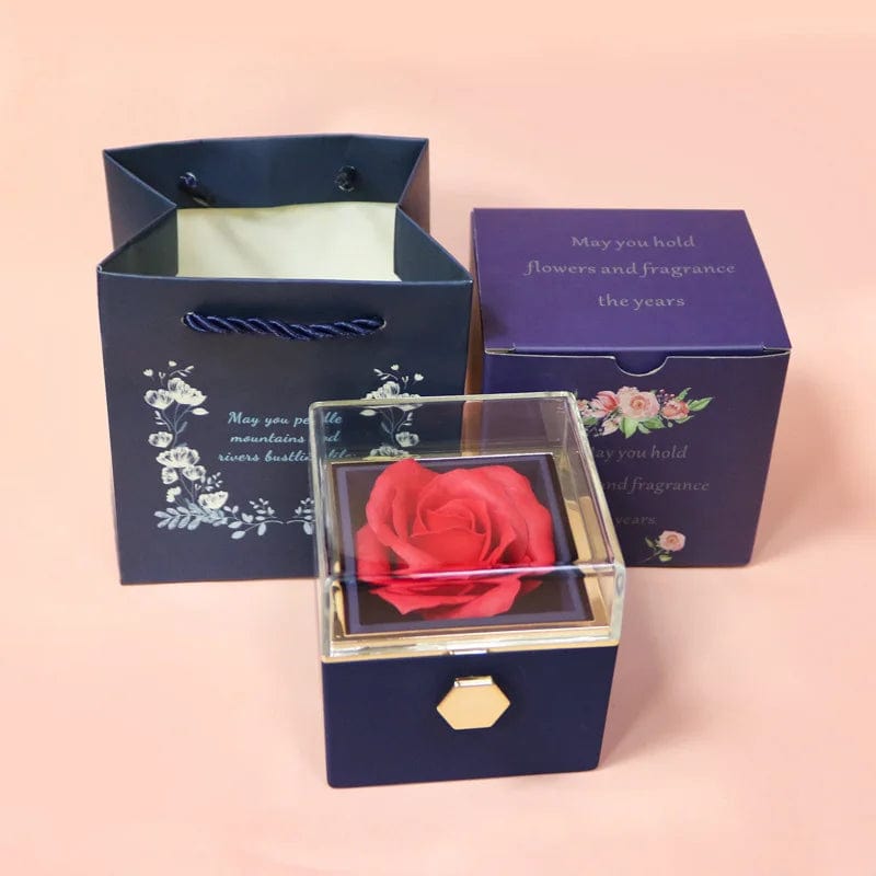 Cadeau showroom Bleu foncé Boîte-cadeau rose rotative et présentoir à bijoux