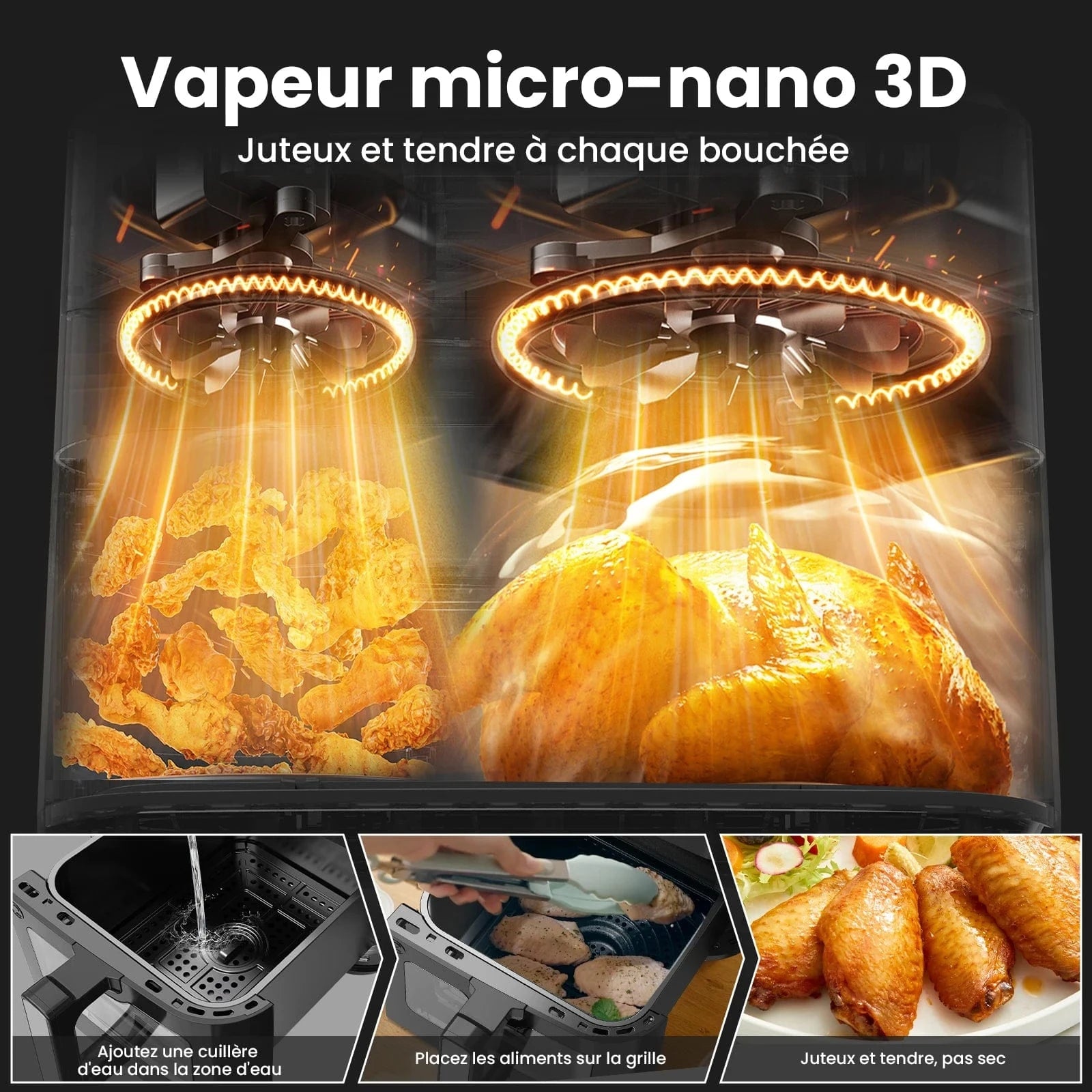 Cadeau showroom Noir Friteuse à air double zone 10 L