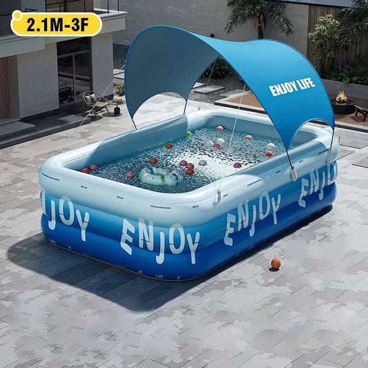 Cadeau showroom piscine gonflable 2.1M avec auvent Grande piscine gonflable 2,1M avec auvent