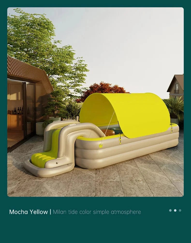 Cadeau showroom piscine gonflable 2.1M jaune/gris Piscine gonflable avec toboggan et auvent 2,1M