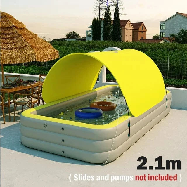 Cadeau showroom piscine gonflable 2.1M jaune/gris Piscine gonflable avec toboggan et auvent 2,1M