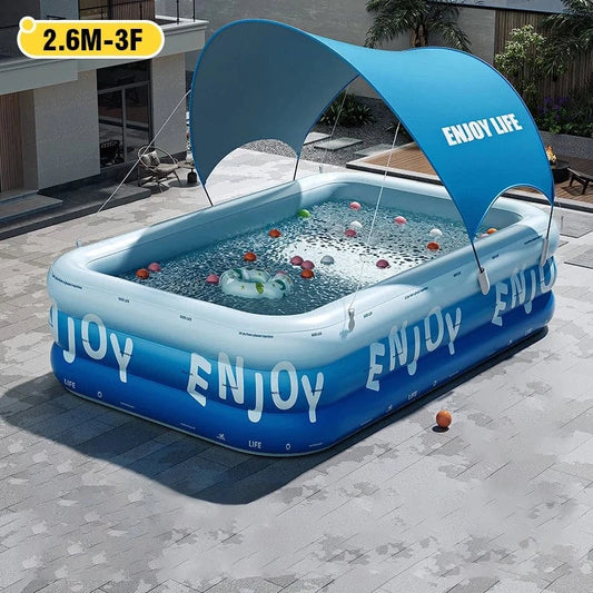 Cadeau showroom piscine gonflable 2.6M avec auvent Grande piscine gonflable 2,6M avec auvent
