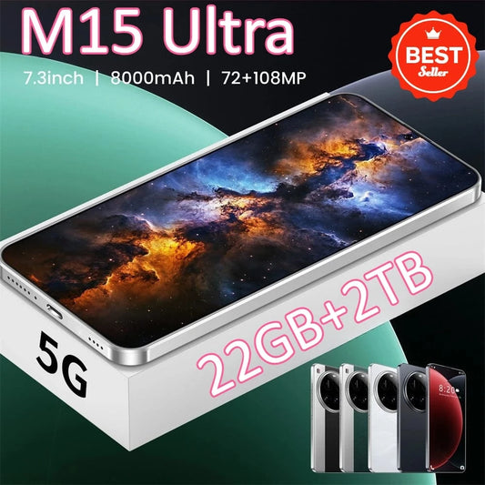 Cadeau showroom Smartphone M15 7.3 pouces double SIM 22GB 2TB