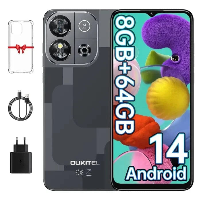 Cadeau showroom smartphone Noir Smartphone 4G OUKITEL C57S Android 14 8 Go + 64 Go