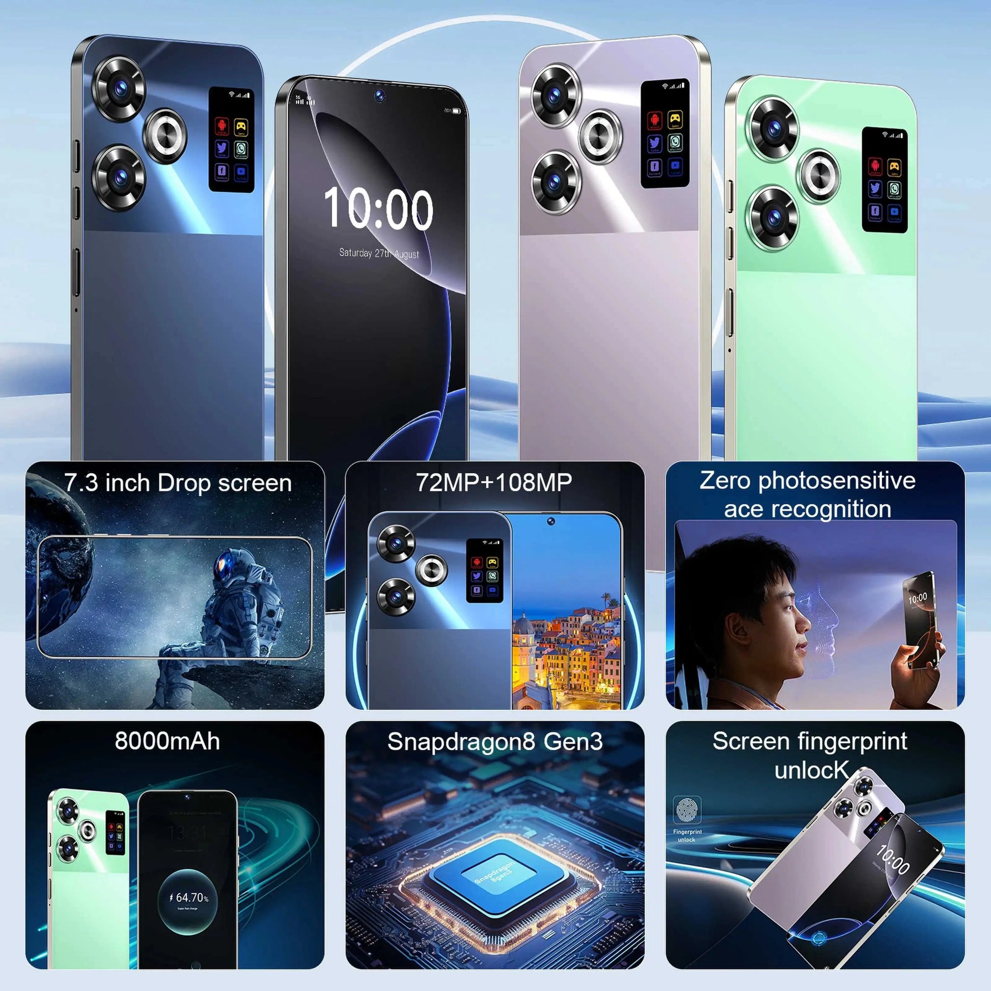 Cadeau showroom smartphone Smartphone M6 RRO 7.3, 16GB 1TB  Android 14